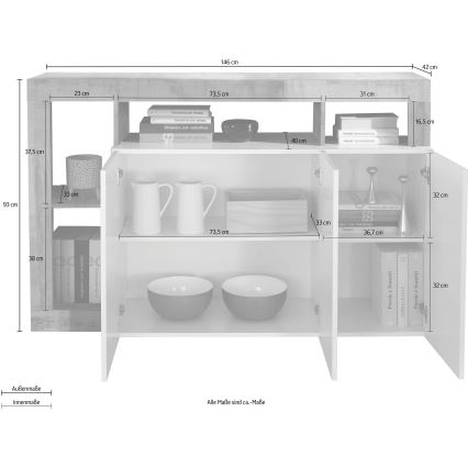 Kummut LENOR valge/hall betoon