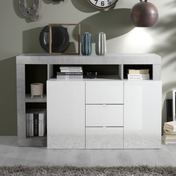 Kummut LENOR, valge/hall betooniefekt