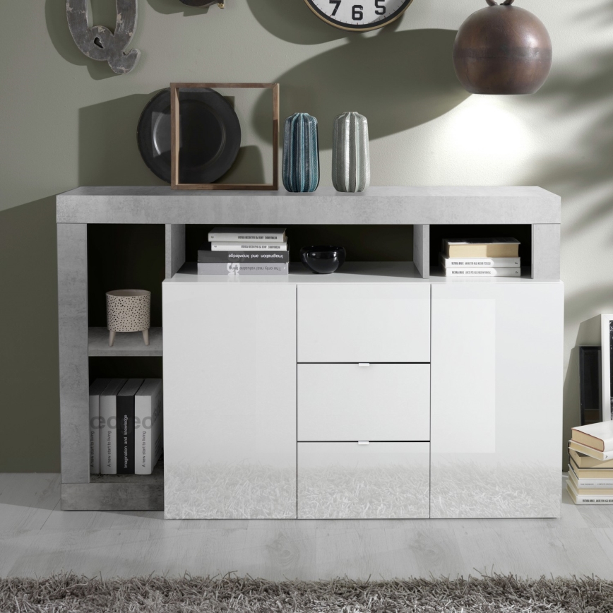 Kummut LENOR, valge/hall betooniefekt