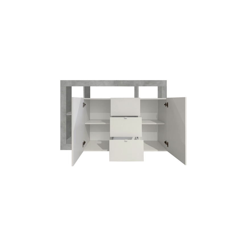 Kummut LENOR, valge/hall betooniefekt