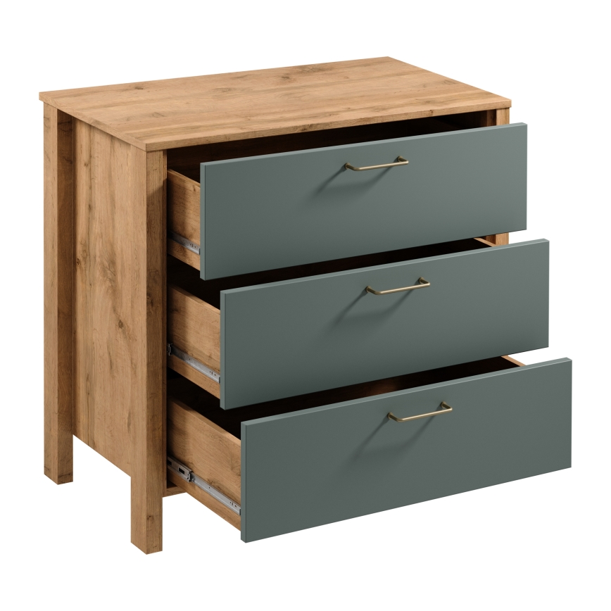Kummut MENTA 90x81x47 cm Wotan-tamm/roheline