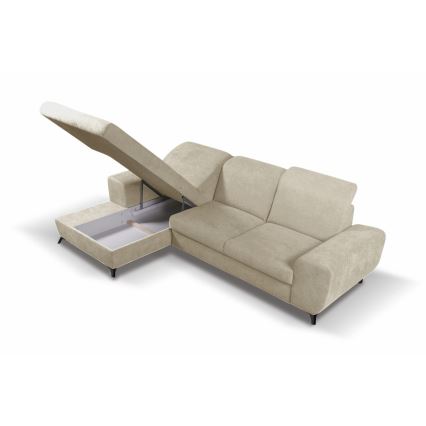 ALTA L-kujuline vasakpoolne lahtikäiv polsterdatud nurgadiivan beež hoiukastiga