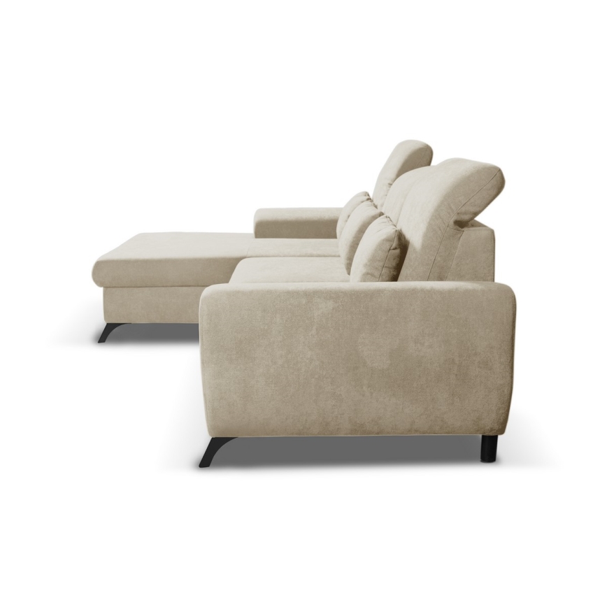 ALTA L-kujuline vasakpoolne lahtikäiv polsterdatud nurgadiivan beež hoiukastiga