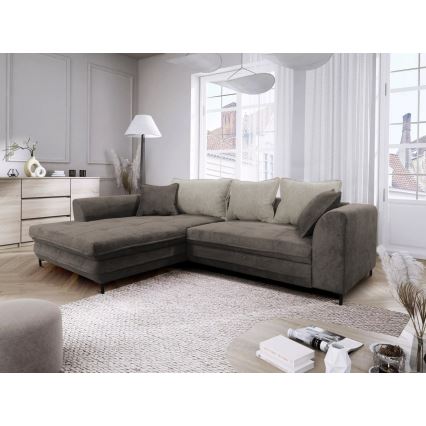 L-kujuline polsterdatud lahtikäiv diivan LAGOA vasak taupe/hall