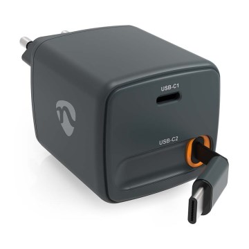 Laadija tagasitõmmatava kaabliga Power Delivery 30 W 2× USB-C must