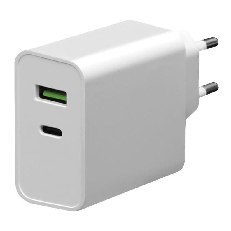 Laadimisadapter USB-C Power Delivery + USB-A 45W/230V valge