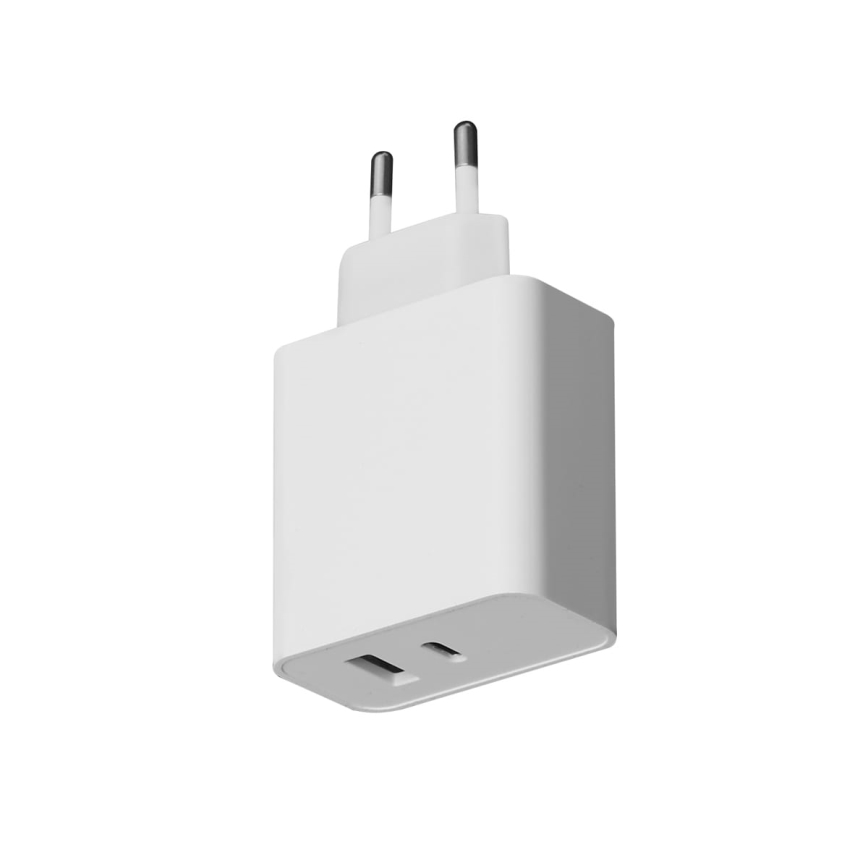Laadimisadapter USB-C Power Delivery + USB-A 45W/230V valge