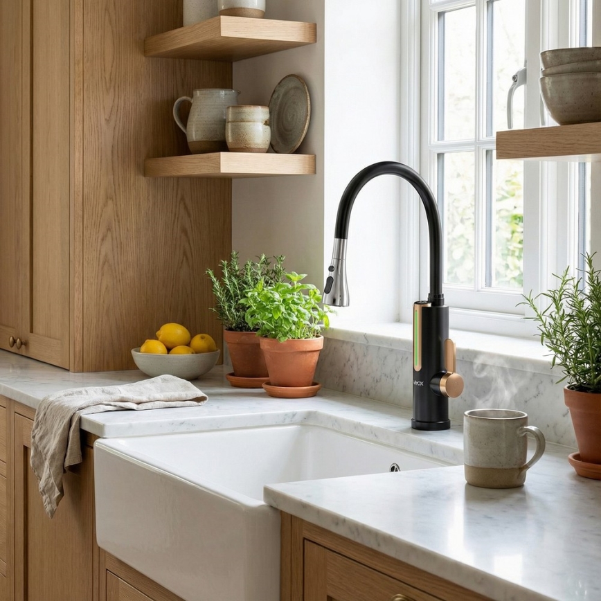 Läbivoolu veesoojendi LED-ekraaniga 3000W/230V IPX4 must