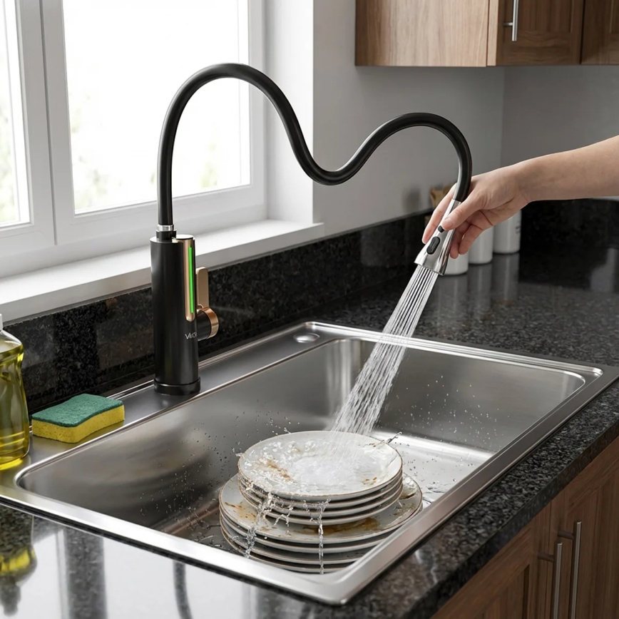 Läbivoolu veesoojendi LED-ekraaniga 3000W/230V IPX4 must