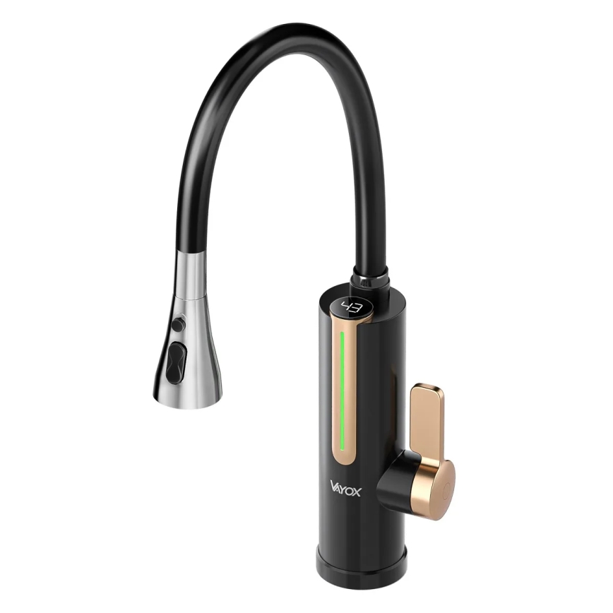 Läbivoolu veesoojendi LED-ekraaniga 3000W/230V IPX4 must