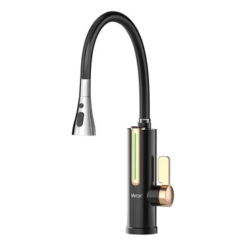 Läbivoolu veesoojendi LED-ekraaniga 3000W/230V IPX4 must/kuldne