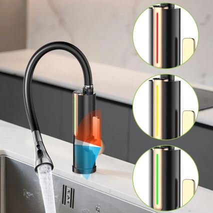 Läbivoolu veesoojendi LED-ekraaniga 3000W/230V IPX4 must/kuldne