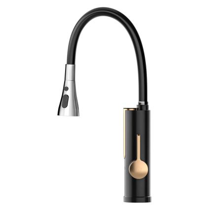 Läbivoolu veesoojendi LED-ekraaniga 3000W/230V IPX4 must/kuldne