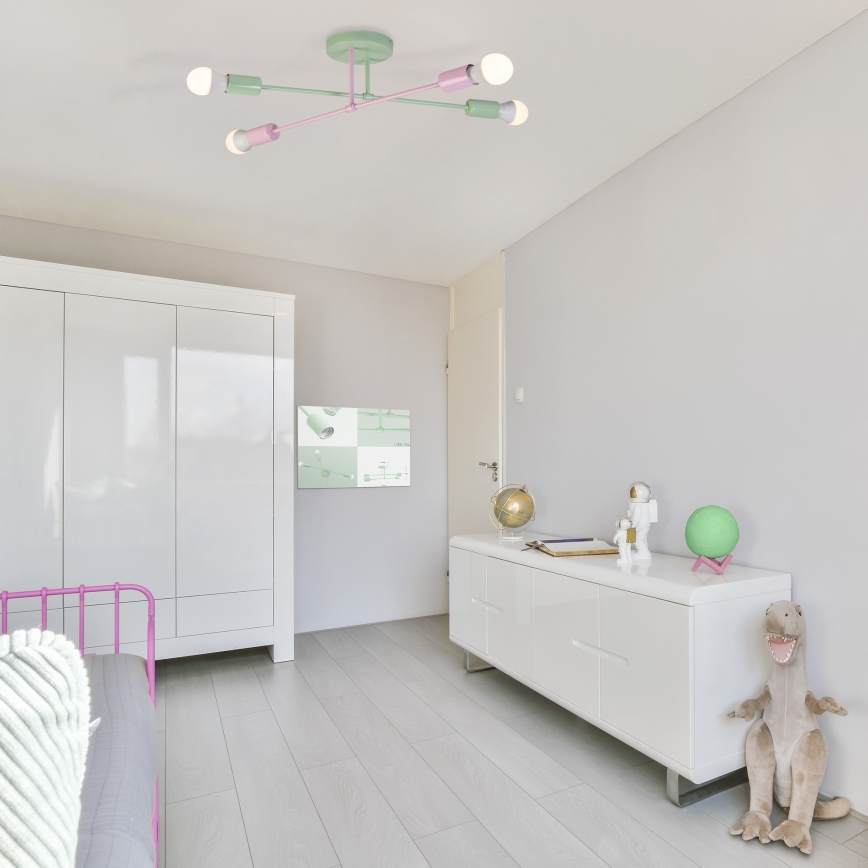 Lae külge kinnitatav lühter CAMBRIDGE 4xE27/15W/230V roheline/roosa