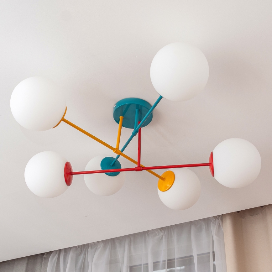 Lae külge kinnitatav lühter MOON 6xE27/15W/230V türkiissinine/kollane/punane