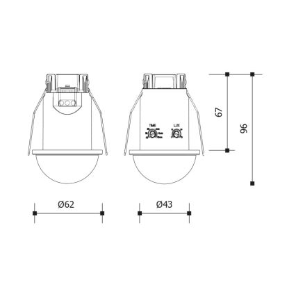 Süvistatav liikumis- ja hämarussensor 360° 1200W/230V IP54, must