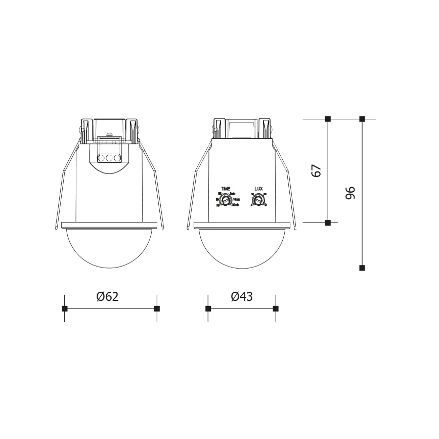 Süvistatav liikumis- ja hämarussensor 360° 1200W/230V IP54, must