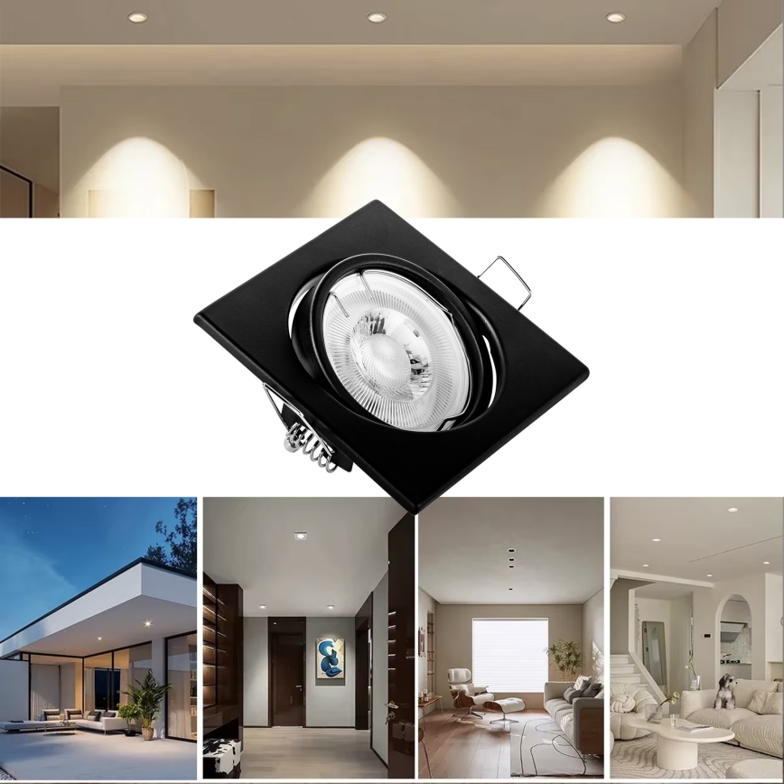 Lae sisse paigaldatav valgusti 1xGU10/MR16/10W/230V 9x9 cm must