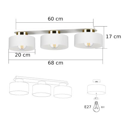 Laelamp IGNIA 3xE27/60W/230V valge