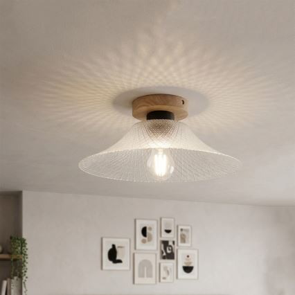 Laelamp JULL WOOD 1xE27/15W/230V tamm/läbipaistev Ø 34 cm