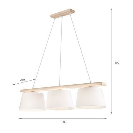 Laelamp kaabliga AIDA 3xE27/60W/230V, läbimõõt 25 cm, tamm/valge