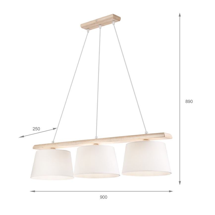 Laelamp kaabliga AIDA 3xE27/60W/230V, läbimõõt 25 cm, tamm/valge