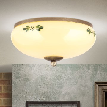 Laelamp LANDHAUS 2xE27/60W/230V, läbimõõt 28 cm, pronks/beež/roheline