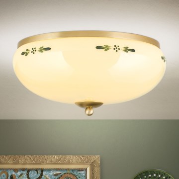 Laelamp LANDHAUS 3xE27/60W/230V läbimõõt 35 cm messing/beež/roheline