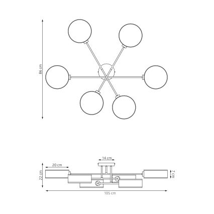 Laele kinnitatav lühter MAGA 6xE14/10W/230V must/pruun/hall