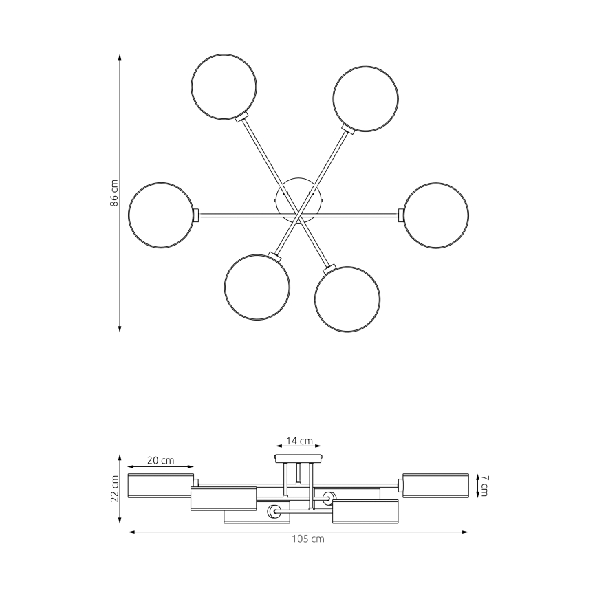 Laele kinnitatav lühter MAGA 6xE14/10W/230V must/pruun/hall
