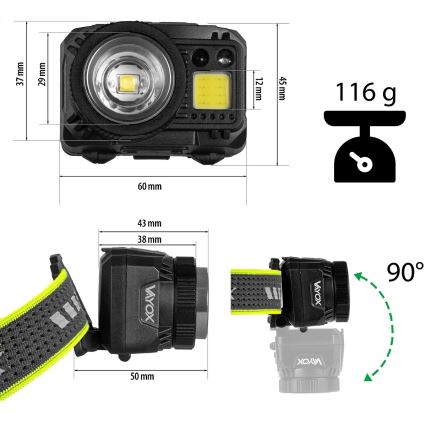 Hämardatav laetav LED-pealamp anduriga ja punase valgusega LED/6W/5V/3xAAA IP66 500 lm 1200 mAh