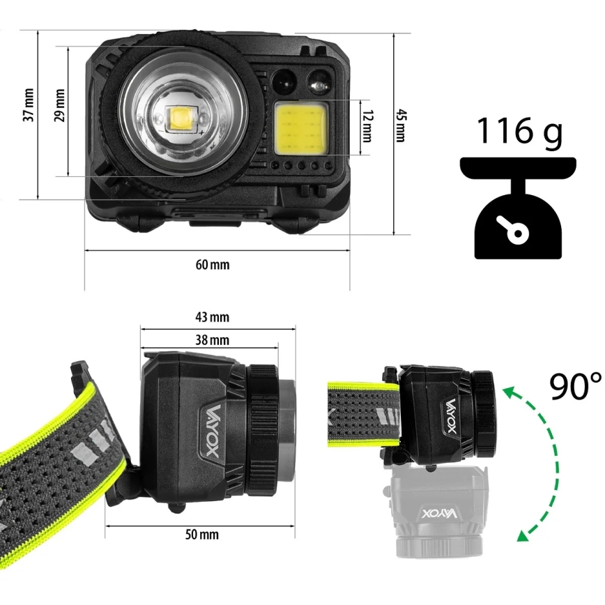Hämardatav laetav LED-pealamp anduriga ja punase valgusega LED/6W/5V/3xAAA IP66 500 lm 1200 mAh