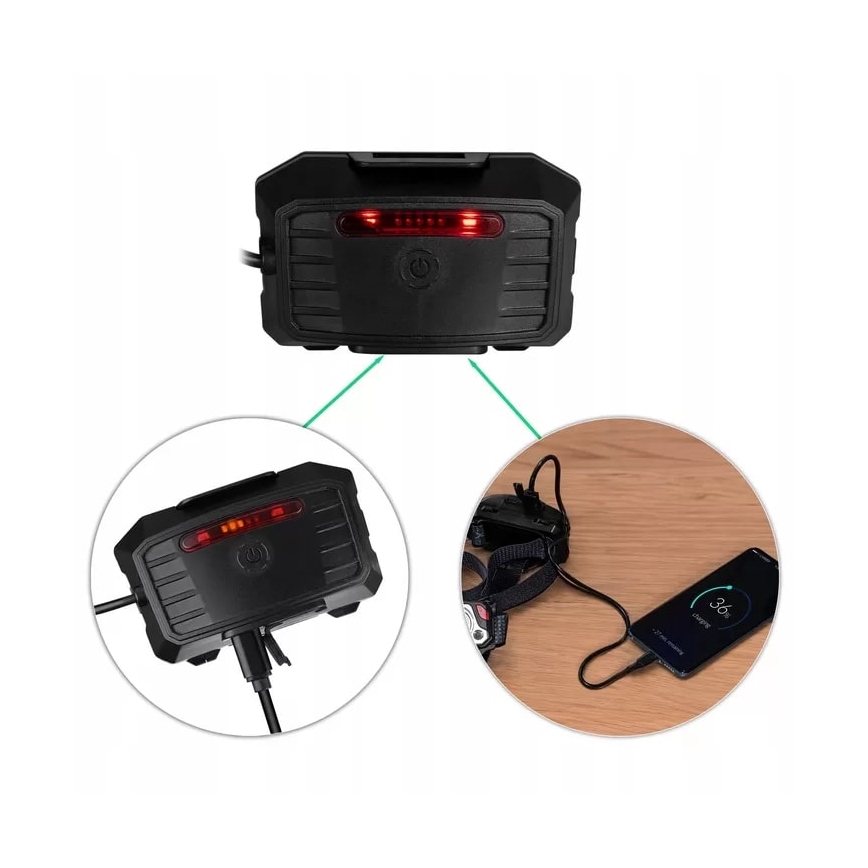 Laetav LED-pealamp anduriga, reguleeritav, akuga, powerbanki funktsiooniga ja punase valgusega LED/10W/5V IP44 1200 lm 4000 mAh