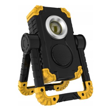 Laetav LED-reflektor kõlariga ja powerbanki-funktsiooniga LED/10W/5V 4400 mAh IP44 must/kollane
