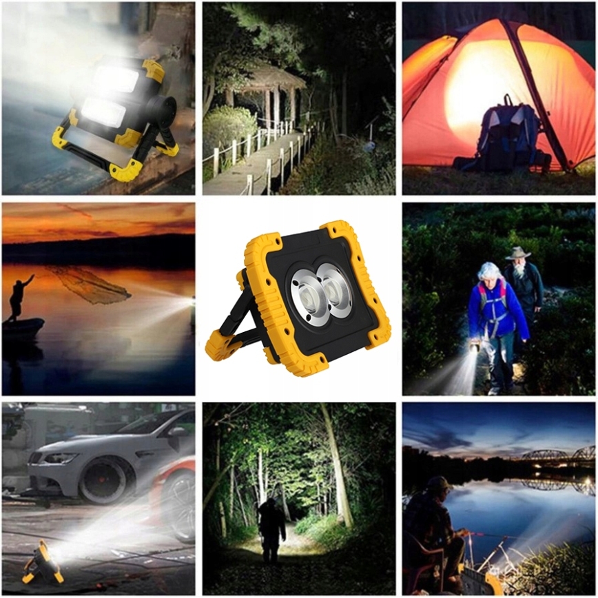 Laetav LED-reflektor powerbanki funktsiooniga LED/20W/5V 4400 mAh IP44 must/kollane
