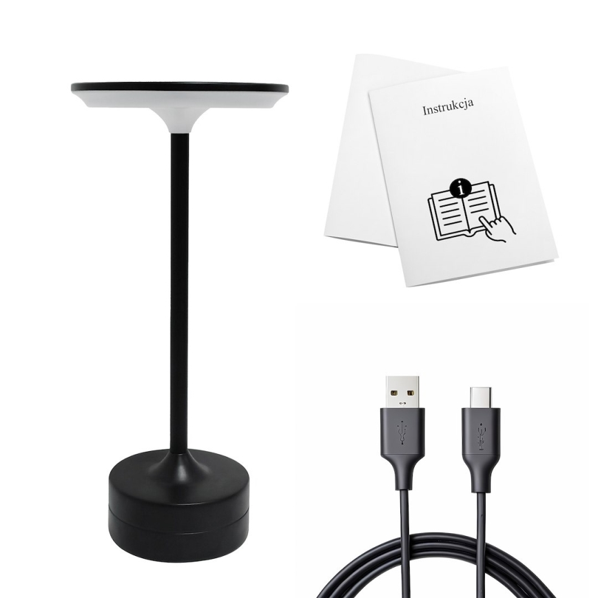 Laetav puutetundlik LED-laualamp TAVOLO LED/2,5W/5V 2400 mAh 3000-6000K must