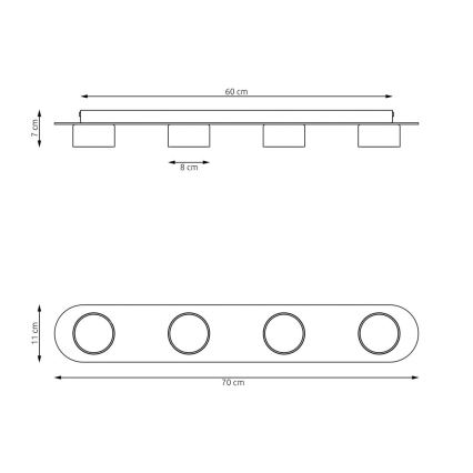 Laevalgusti DIAZ 4xGX53/12W/230V must/pruun