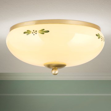 Laevalgusti LANDHAUS 2xE27/60W/230V läbimõõt 28 cm messing/beež/roheline