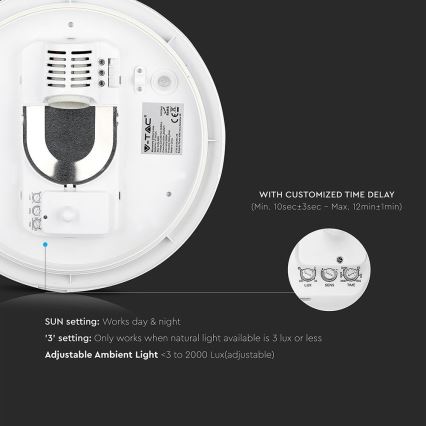 Laevalgusti vannituppa anduriga 1xE27/60W/230V IP44 ø 29,6 cm