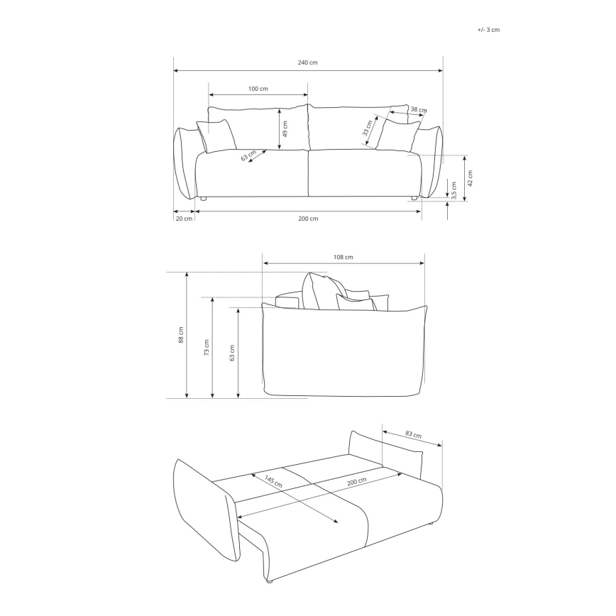 Lahtikäiv kahekohaline diivanvoodi FRIDA pruun