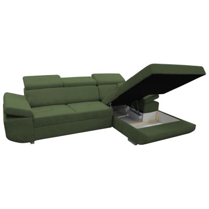 Lahtikäiv L-kujuline nurgadiivan CASTELO, parempoolne, roheline, sisseehitatud panipaigaga