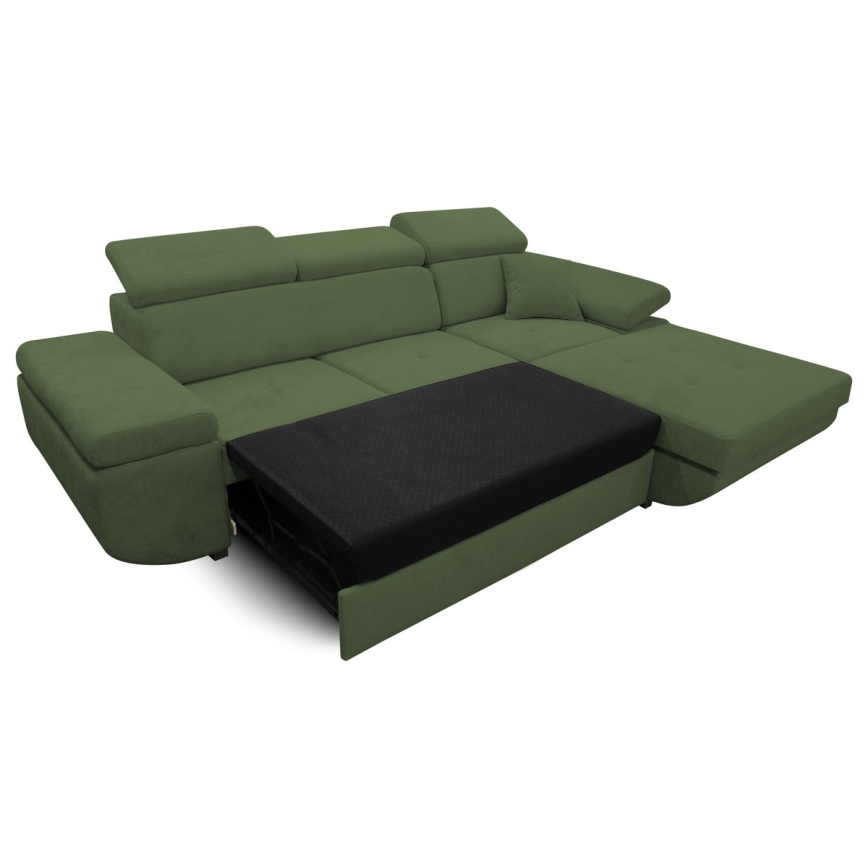 Lahtikäiv L-kujuline nurgadiivan CASTELO, parempoolne, roheline, sisseehitatud panipaigaga