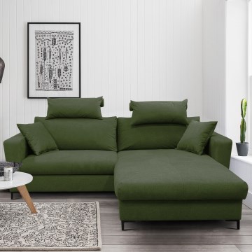 Lahtikäiv L-kujuline nurgadiivan HORTA, parempoolne, roheline, panipaigaga