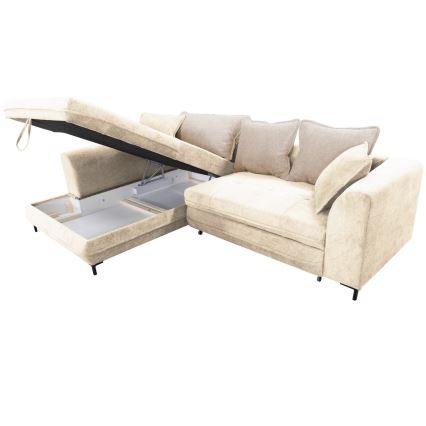 Lahtikäiv L-kujuline nurgadiivan LAGOA, vasakpoolne, hoiukastiga, beež/pruun