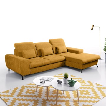 Lahtikäiv L-kujuline polsterdatud nurgadiivan ALTA, parempoolne, hoiuruumiga, kollane