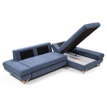 AVESTA lahtikäiv L-kujuline polsterdatud nurgadiivan panipaigaga, parempoolne, sinine