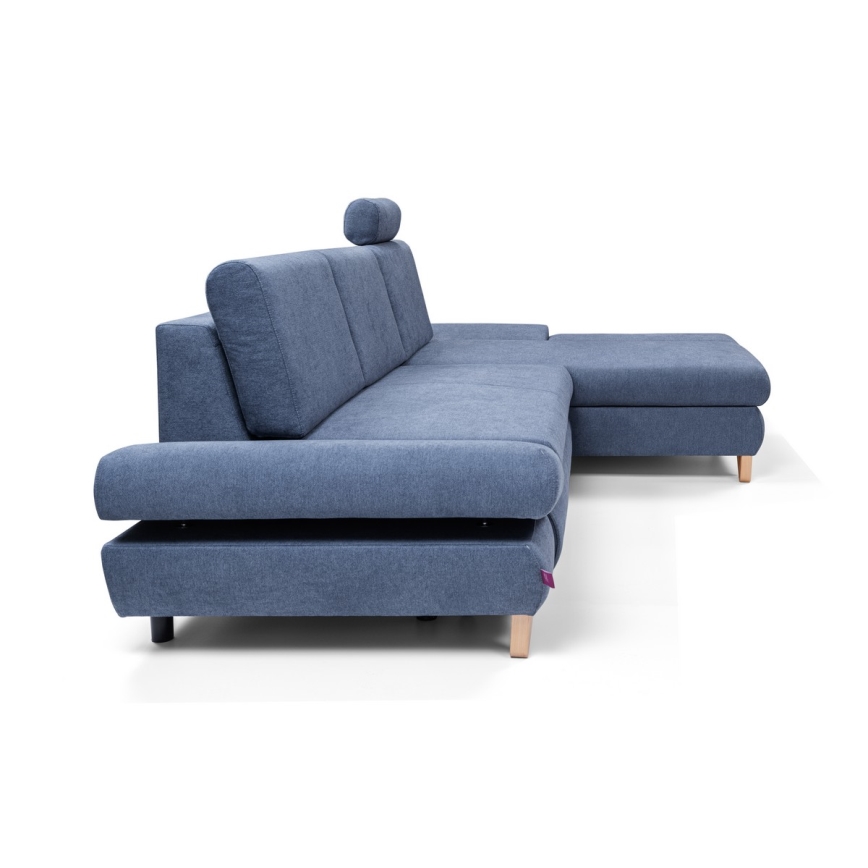 AVESTA lahtikäiv L-kujuline polsterdatud nurgadiivan panipaigaga, parempoolne, sinine