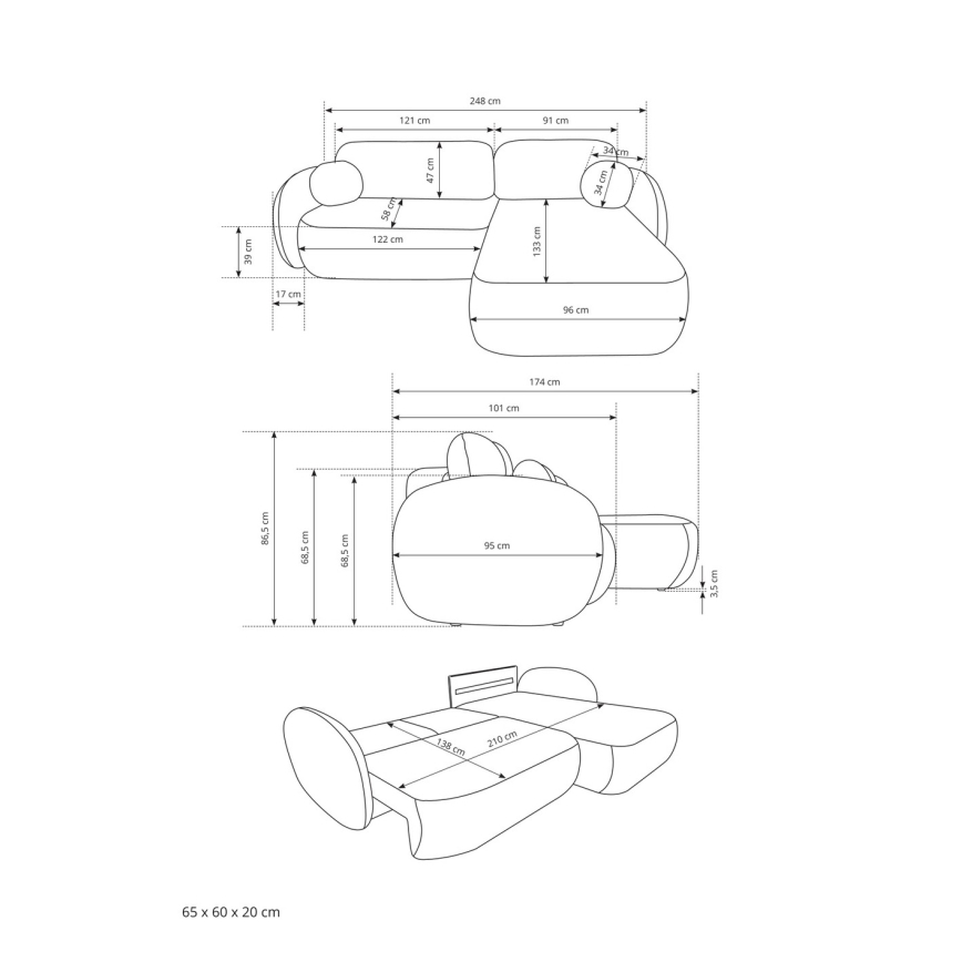 Lahtikäiv nurgadiivan hoiuruumiga L-kujuline OLBIA, parempoolne, beež