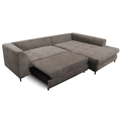 Voodiks muudetav L-kujuline nurgadiivan LAGOA, parempoolne, panipaigaga, taupe/hall