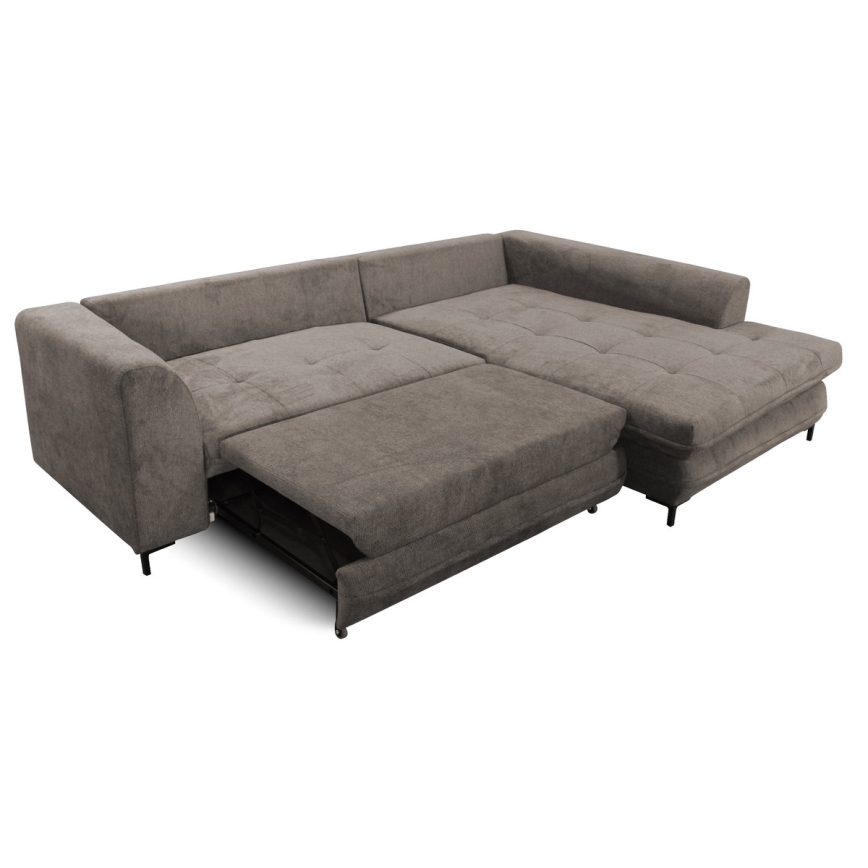 Voodiks muudetav L-kujuline nurgadiivan LAGOA, parempoolne, panipaigaga, taupe/hall